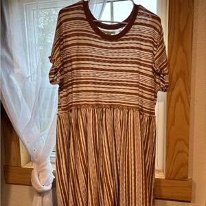 American Eagle Outfitters Brown and White Striped Babydoll Dress